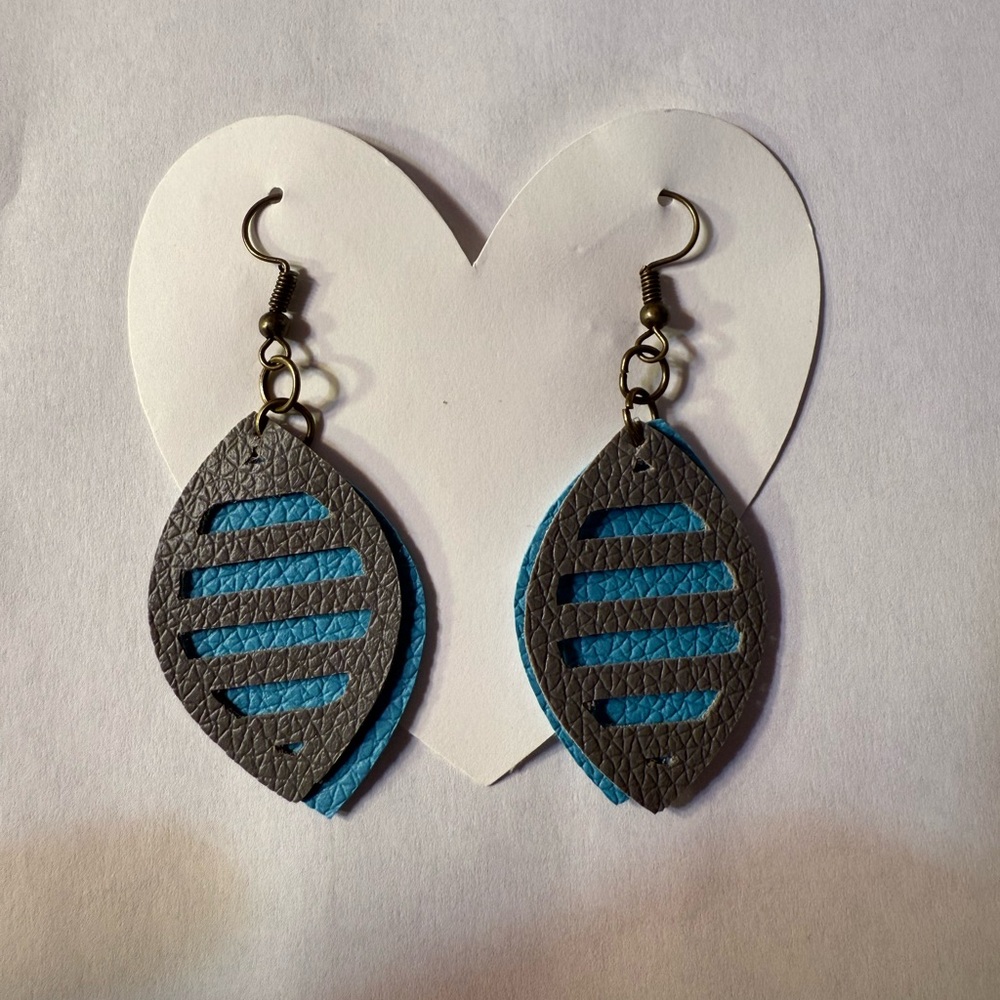 Hand Crafted Gray and Blue Leaf Earrings